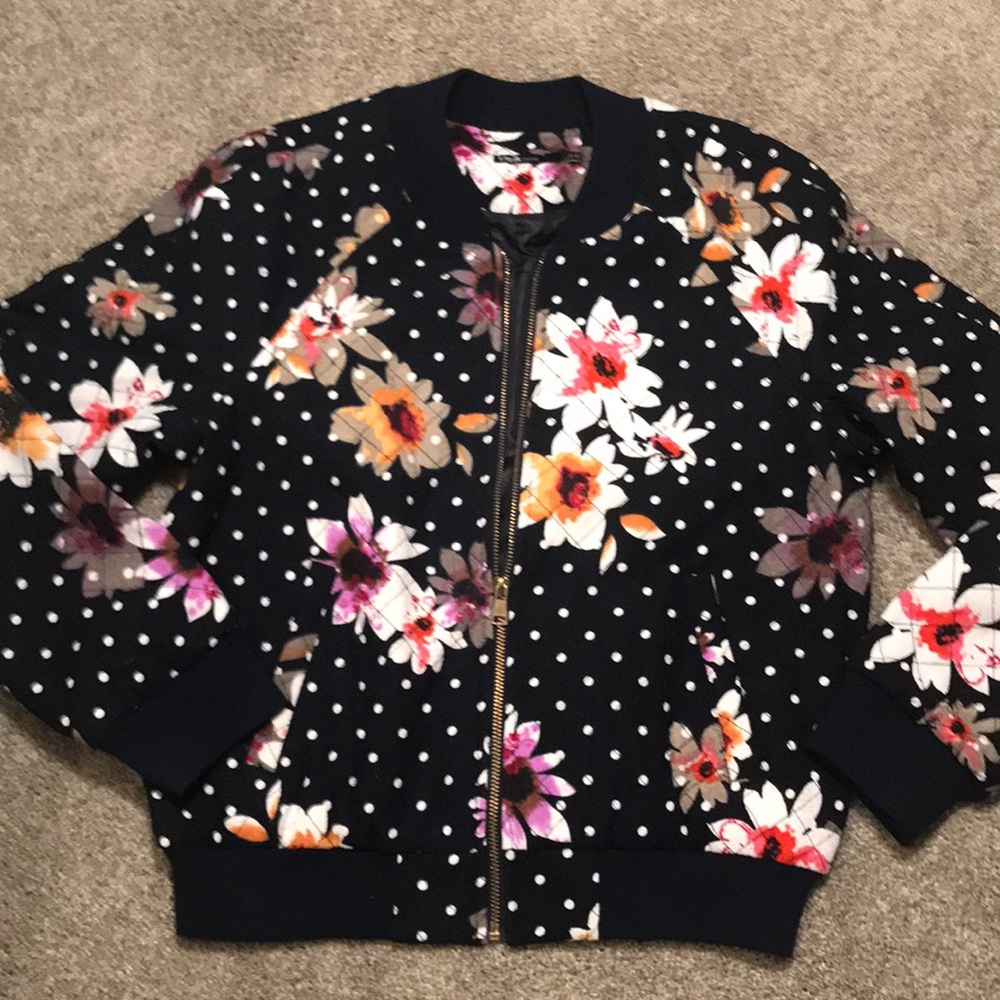 Polka dot and floral bomber jacket